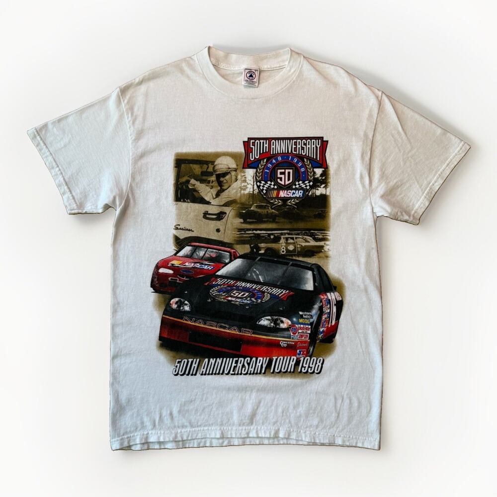 Vintage Nascar Shirt Large White 90s 50th Anniversary Tour Racing Streetwear